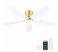 Surtime 42" Ceiling Fans with Lights - Low Profile Ceiling Fan with Light and Remote/App, Gold Ceiling Fan with Reversible White Blades