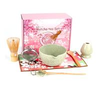 Suruid Matcha Set with Whisk and Bowl, 8 Pcs Matcha Kit for Ceremony Ceramic Matcha Bowl and Matcha Whisk Gift for Tea Lovers(Matcha Green)