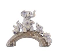suruim Cute Elephant Statues - Good Luck Elephant and Her Three Children Playing on a Log Bridge for Living Room, Bedroom, Office Decor (Brown)