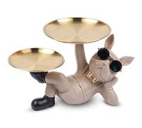 suruim Resin Bulldog Statue with Two Storage Trays French Bulldog Storage Tray Statue Strange Key Holder Bowl Dog Decoration Very Cool Office Desk Decoration (Brown -2)