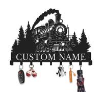 Survalue Personalized Train Key Holder, Train Key Hanger Coat Rack, Steam Engine Train Locomotive Wall Organizer, Railroad Sign with Key Hook, Gift for Train Lover & Engineer，Style-2
