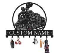 Survalue Personalized Train Key Holder, Train Key Hanger Coat Rack, Steam Engine Train Locomotive Wall Organizer, Railroad Sign with Key Hook, Gift for Train Lover & Engineer，Style-3
