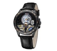 SURVAN WatchDesigner Automatic Mechanical Watches for Men Leather Strap Skeleton Starry Sky Dial Watch Self Winding Business Men's Dress Wrist Watch Water Resistant, No Battery Needed(Black)