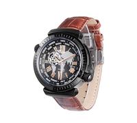 SURVAN WatchDesigner Automatic Watches for Men, Leather Strap Mechanical Watch, Water Resistant Skeleton Watch, Self Winding Watches for Men (No Battery Needed), Black, Brown, Modern