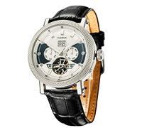 SURVAN WatchDesigner Watch for Men Sapphire Crystal Mechanical Skeleton Automatic Men's Wrist Watches Ion-Plated Leather Strap Copper Watch Needle（White）