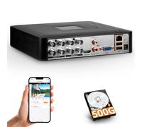 Surveillance DVR 8 Channel H.265+ Security Video Recorder with 500G HDD,Hybrid 6-in-1 CCTV DVR for CVBS/AHD/TVI/XVI/CVI/IP Camera,DVR for Security Camera Home Surveillance System,Mobile APP&PC Remote