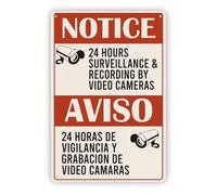 Surveillance Metal Plaque, 24 Hours Signs, Security Camera Warning Sign, Rust Free Aluminum for Home, Business, Driveway Alert 8"x12"