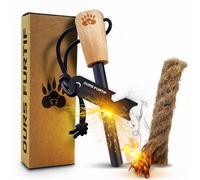 Survival Flint and Steel - Fire Starter Ferrocerium XL 10mm - Light More Than 15,000 Fires Ferro Rod - Firelighter Included - Firestarter Survival Kit for Camping, Bushcraft (Jute rope)