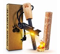 Survival Flint and Steel - Fire Starter Ferrocerium XL 10mm - Light More Than 15,000 Fires Ferro Rod - Firelighter Included - Firestarter Survival Kit for Camping, Bushcraft (Pine wood)