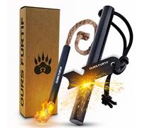 Survival Flint and Steel - Fire Starter Ferrocerium XXL 12mm - Light More Than 20,000 Fires Ferro Rod - Tinder included + Paracord + Pouch - Firestarter Survival Kit for Camping, Bushcraft