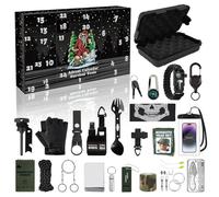 Survival Kit Advent Calendar for Men, 2025-24 Days Christmas Countdown Gifts with Outdoor Tools, Survival Tools for Adult Teen Camping, Fishing, Hunting, Hiking (Black)