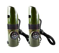 Survival Whistle Outdoor Multifunction High Decibel Loud Emergency Whistle with Compass Thermometer and Nylon Rope for Camping Hiking Travel Adventure Plastic Black Orange 2Pcs