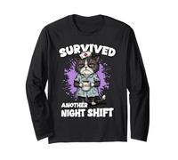 Survived Another Night Shift Nurse Cat Nightshift Long Sleeve T-Shirt