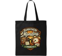 Survived Monday Morning Feeling Accomplished Natural Cotton Tote Bag Black