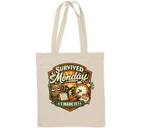 Survived Monday Morning Feeling Accomplished Natural Cotton Tote Bag White
