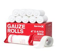 SurviveX Premium Gauze Rolls - Stretch Wound Wraps - Compliant Bandages - 4" x 4.1m - FSA HSA Approved - Pack of 10