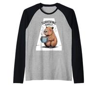 Surviving Barely Capybara Coffee Lover Mellow Mood Women Men Raglan Baseball Tee