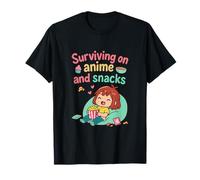Surviving on Anime and Snacks Chibi Graphic Art T-Shirt