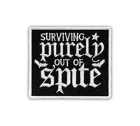 Surviving Purely Out Of Spite Embroidered Patch Funny Sarcasm Fabric Embroidery Patches Sarcastic Sassy Dark Humor Iron On Sew On Patches For Clothes Backpacks Hats Gifts For Adults Teens 3x2.6 Inches