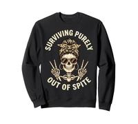 Surviving Purely Out Of Spite Messy Bun Skeleton Humor Sweatshirt