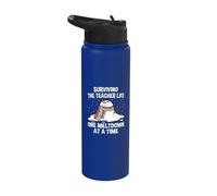 Surviving The Teacher Life One Meltdown At a Time Funny Stainless Steel Insulated Water Bottle