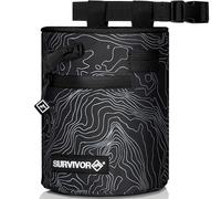SURVIVOR Chalk Bag - Iconic Topographical Map, Draw String Closure, 2 Zippered Pockets, & Brush Holder - Chalk Bag for Rock Climbing, Bouldering, Weightlifting, Gymnastics & More