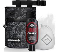 SURVIVOR Chalk Bag + Refillable Chalk Ball + Liquid Chalk - Draw String & 2 Zippered Pockets - Black Chalk Bag for Rock Climbing, Bouldering, Weightlifting with Hand Chalk Accessories for Extra Grip