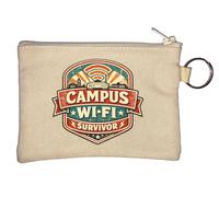 Survivor of College Campus WiFi Challenges Key Chain Coin Purse Beige
