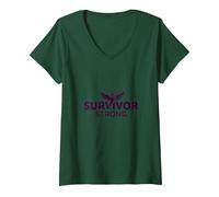 Survivor Strong: Empowering Phoenix Rising Emblem V-Neck T-Shirt, Women, Forest Green, L