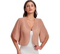 SURVODJA Womens Chiffon Cropped Cardigans Lightweight Sweaters Short Sleeve Bolero Shrugs for Dress, Camel, XXL