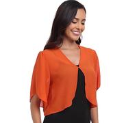 SURVODJA Womens Chiffon Cropped Cardigans Lightweight Sweaters Short Sleeve Bolero Shrugs for Dress, Orange, L