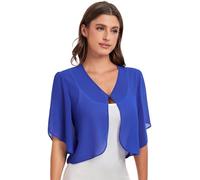 SURVODJA Womens Chiffon Cropped Cardigans Lightweight Sweaters Short Sleeve Bolero Shrugs for Dress, Royal Blue, L
