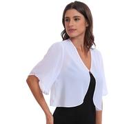 SURVODJA Womens Chiffon Cropped Cardigans Lightweight Sweaters Short Sleeve Bolero Shrugs for Dress, White, XXL
