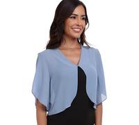 SURVODJA Womens Chiffon Cropped Cardigans Lightweight Sweaters Short Sleeve Bolero Shrugs for Dress, Dusty Blue, Medium