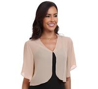 SURVODJA Womens Chiffon Cropped Cardigans Lightweight Sweaters Short Sleeve Bolero Shrugs for Dress, Champagne, Large