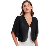 SURVODJA Womens Chiffon Cropped Cardigans Lightweight Sweaters Short Sleeve Bolero Shrugs for Dress, Black, Medium