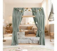 Surwin 2 Pack Bed Canopy for Girls Boys, House Bed Canopy Cover Muslin Mosquito Net Nursery Children's Room Decoration, Modern Scandinavian Style (Dark Green,120x350cm)