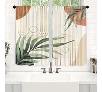 Surwin 2 Panel Short Curtains for Bedroom Small Window, Nordic Geometry Valance Curtains Blackout for Kitchen Windows Rod Pocket Short Valance Drapes for Living Room Bathroom (Leaves,60x45cm)