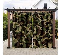 Surwin 2 Panels Outdoor Curtains, Camouflage Print Waterproof Windproof Eyelet Blackout Curtains, Thermal Insulated UV Protection, for Pergola Cover Garden Patio, Detachable (Dark green,101x213cm)