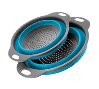 Surwin 2 Pcs Collapsible Colanders, Big Small Combination Silicone Colander, Foldable Filter Drain Baskets, Kitchen Strainer for Draining Pasta Fruits Vegetable Colanders (Blue,Set of 2)