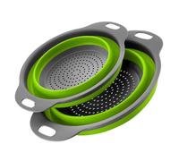 Surwin 2 Pcs Collapsible Colanders, Big Small Combination Silicone Colander, Foldable Filter Drain Baskets, Kitchen Strainer for Draining Pasta Fruits Vegetable Colanders (Green,Set of 2)
