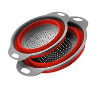 Surwin 2 Pcs Collapsible Colanders, Big Small Combination Silicone Colander, Foldable Filter Drain Baskets, Kitchen Strainer for Draining Pasta Fruits Vegetable Colanders (Red,Set of 2)