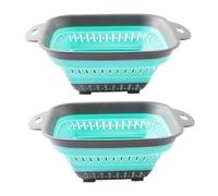 Surwin 2 Pcs Collapsible Colanders, Combination Silicone Colander, Foldable Filter Drain Baskets, Kitchen Strainer for Draining Pasta Fruits Vegetable Colanders (Teal)