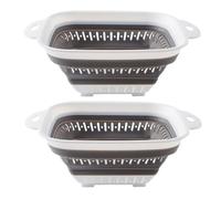 Surwin 2 Pcs Collapsible Colanders, Combination Silicone Colander, Foldable Filter Drain Baskets, Kitchen Strainer for Draining Pasta Fruits Vegetable Colanders (Gray)