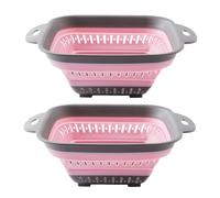 Surwin 2 Pcs Collapsible Colanders, Combination Silicone Colander, Foldable Filter Drain Baskets, Kitchen Strainer for Draining Pasta Fruits Vegetable Colanders (Pink)