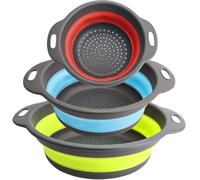Surwin 3 Pcs Collapsible Colanders, Big Small Combination Silicone Colander, Foldable Filter Drain Baskets, Kitchen Strainer for Draining Pasta Fruits Vegetable Colanders (Red)
