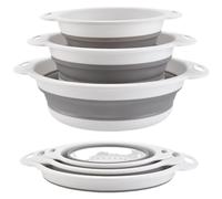 Surwin 3 Pcs Collapsible Colanders, Big Small Combination Silicone Colander, Foldable Filter Drain Baskets, Kitchen Strainer for Draining Pasta Fruits Vegetable Colanders (White)