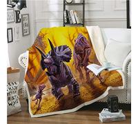 Surwin 3d Blanket for Adults Teens Kids, Microfiber Plush Bedding for Sofa Bed Office Travel Couch 3D Dinosaur print Sherpa Throw Blanket (Triceratops,150 * 200cm)