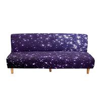 Surwin 3D Galaxy Armless Sofa Bed Cover Non Slip Washable Stretch Futon Slipcover Protector for 2 Seater/3 Seater Printed Folding Sofa Bed without Armrests (M:160-190cm,White stars)