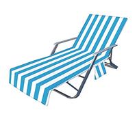 Surwin 3D Sun Lounger Beach Towel with Pockets, Classic Stripes Beach Chair Cover Chaise Lounge Towel Cover Mate Sunbed Towels For Summer Holiday Garden Outdoor Pool (75x210cm,Blue White)